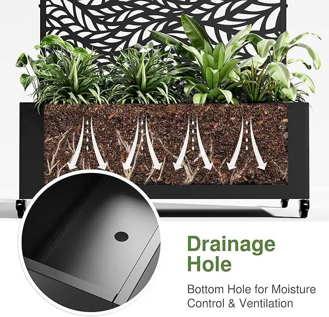 Casaphoria Metal Raised Garden Bed with Trellis and Wheels, 47"x47"x16" Planter Box for Climbing Plants, Vegetables & Vines, Features Drainage Holes and Privacy Screen (Black-Spring) by GreenHaven Gardens