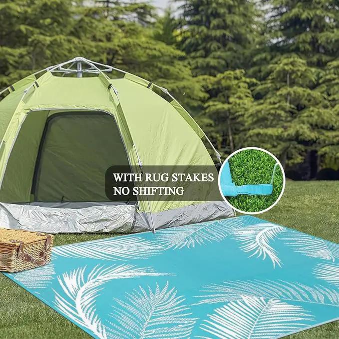 Pauwer Waterproof Outdoor Rug 5x8, Reversible Plastic Straw Patio Camping Rug, Indoor Outdoor RV Mat Carpet for Deck, Camper, Porch, Balcony, Backyard, Picnic, Leaf Teal by GreenHaven Gardens