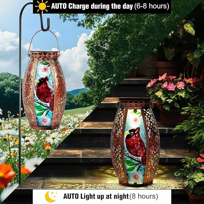 Larekook Outdoor Solar Lantern-Waterproof Cardinal Hanging Metal Decorative Lights for Patio Table Garden Pathway Yard with Super Bright Warm White LED,Large Solar Panels,Auto On/Off Sensor by GreenHaven Gardens