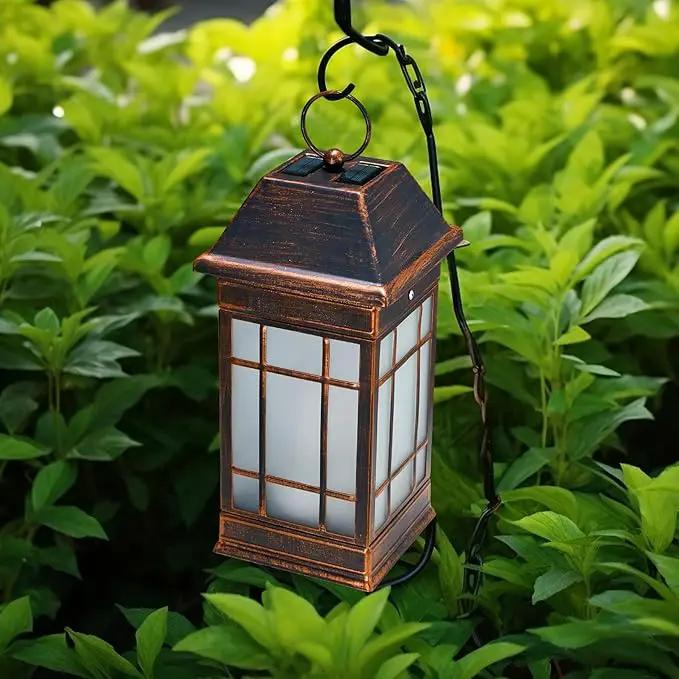 14" Solar Lantern Outdoor Waterproof, Glass Flickering Flame Solar Lanterns, Hanging Metal Lantern Decorative for Patio Front Porch Garden Backyard Tabletop Party Decoration by GreenHaven Gardens