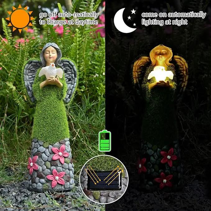 ASAWASA Angel Garden Figurine - Outdoor Statue, Solar Garden Sculpture with Angel of Peace Resin Praying Angel Art Decor for Patio, Lawn, Yard, Porch by GreenHaven Gardens