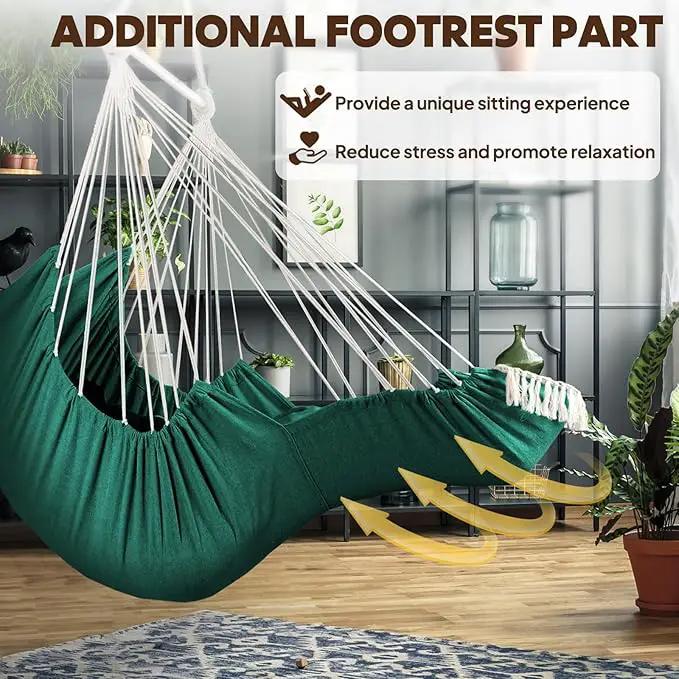 Chihee Hammock Chair Hanging Chair with Foot Rest 2 Cushions Max 500lbs Robust Metal Spreader Bar Collapsible Easy Storage Soft Cotton Swing Chair Strong Strap Iron Carabiner Side Pocket Included by GreenHaven Gardens