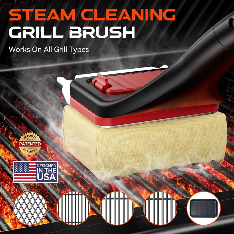Grill Brush Bristle-Free Steam Cleaning, BBQ Brush Replaceable Heat-Resistant Kevlar Head with Grill Scraper Safe Barbecue Grill Cleaner for All Grill Types (2 Pack Cleaning Head) by GreenHaven Gardens