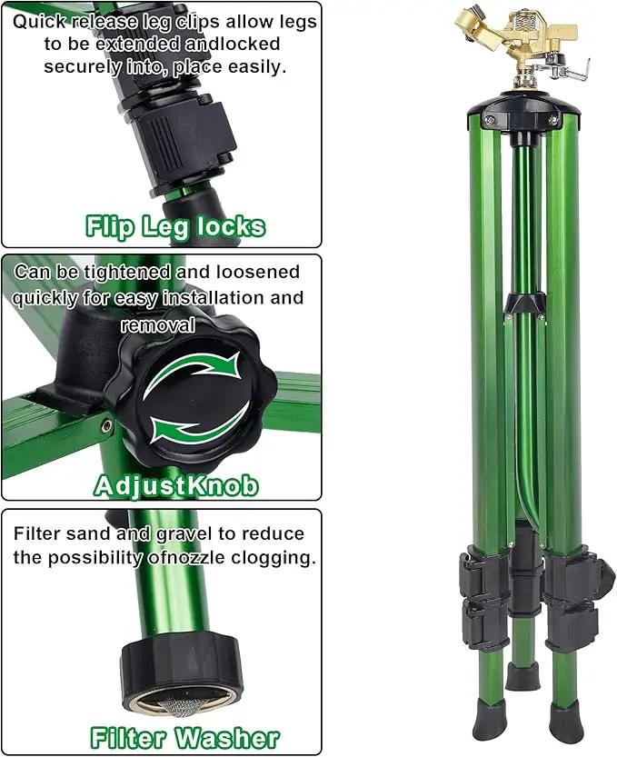 Biswing Impact Sprinkler Head on Tripod Base, Extends Up to 50 Inch Heavy Duty Lawn Sprinkler, 360 Degree Large Area Irrigation, Adjustable Coverage Brass Nozzle Alloy Metal Tower Sprinkler, 1 Pack by GreenHaven Gardens