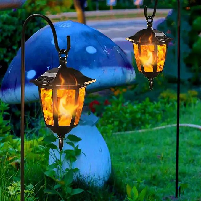 Dynaming 2 Pack Solar Flame Hanging Lights Outdoor, Solar Flickering Flame LED Garden Lanterns with 2 x 38 Inch Shepherd Hooks, Landscape Lighting Waterproof for Lawn Patio Yard Pathway Driveway by GreenHaven Gardens