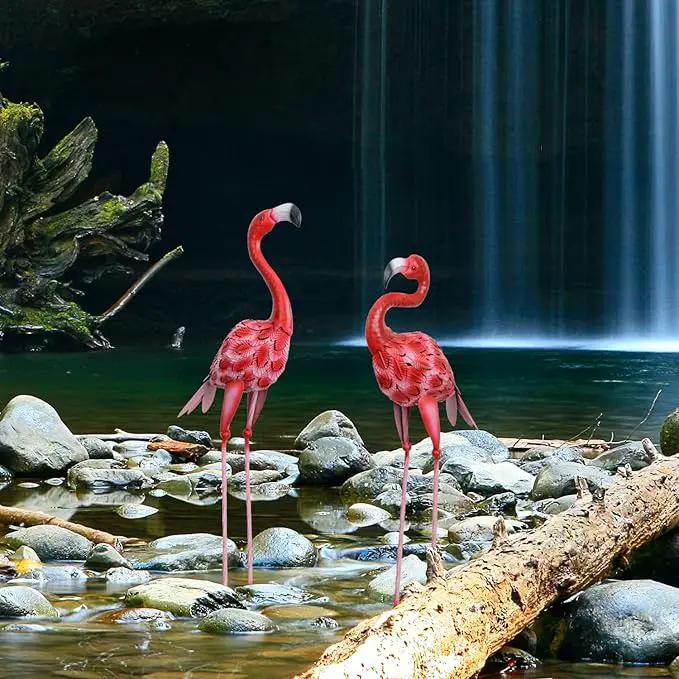 2Pcs Metal Flamingo Statues, Hot Pink Flamingo Outdoor Decor for Garden Home Patio Lawn Backyard Ornaments by GreenHaven Gardens