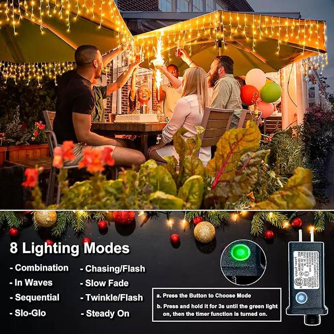 Christmas Icicle Lights Outdoor, 640 LED 66FT Icicle Lights for Outside with 8 Modes Timers, Waterproof Plug in Connectable Christmas Light for House Yard Patio Eave Wedding Decorations, Warm White by GreenHaven Gardens