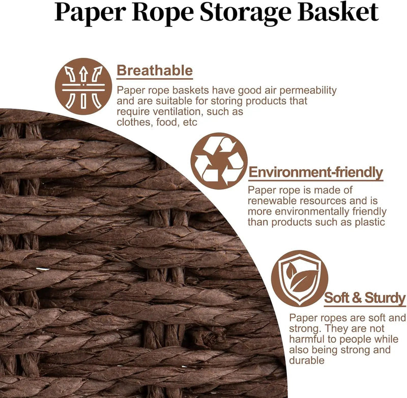 OIAHOMY Wicker Basket, Paper Shelf Basket with Built-in Handles, Rectangular Wicker Storage Bin for Pantry, Shelves, 1 Pack-Brown by GreenHaven Gardens