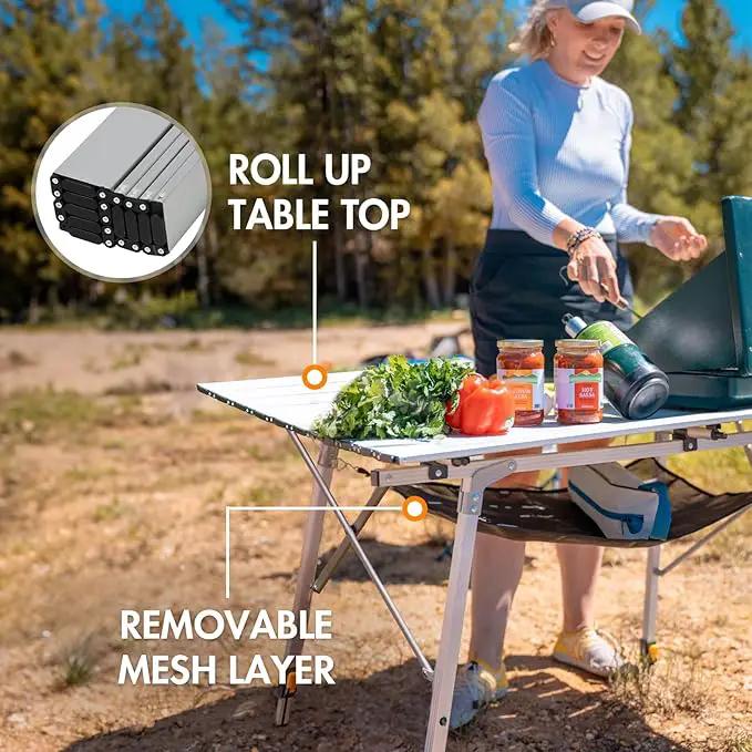PORTAL Camping Table Portable Foldable with Adjustable Legs, Aluminum Folding Table Roll Up Table with Carrying Bag for Outdoor, Beach, Picnic, Backyards, BBQ and Party, Silver, Big by GreenHaven Gardens