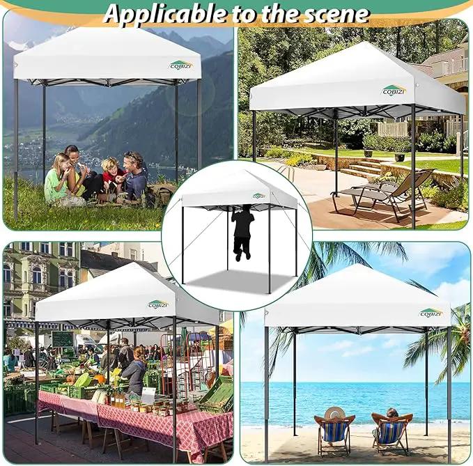 COBIZI 6.6x6.6ft Pop Up Canopy Tent, Heavy Duty Canopy Easy Set up All Weather Waterproof Outdoor Canopy Tent for Parties, Beach, Garden, Camping with 1 Handbag, 3 Adjustable Heights, UPF50+, White by GreenHaven Gardens