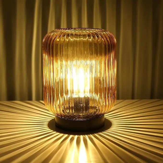 Battery Operated Lamp, Cordless Table Lamps for Home Decor, Battery Powered Nightlight with LED Bulb, Decorative Glass Beside Lamp for Bedroom Living Room-Gold by GreenHaven Gardens