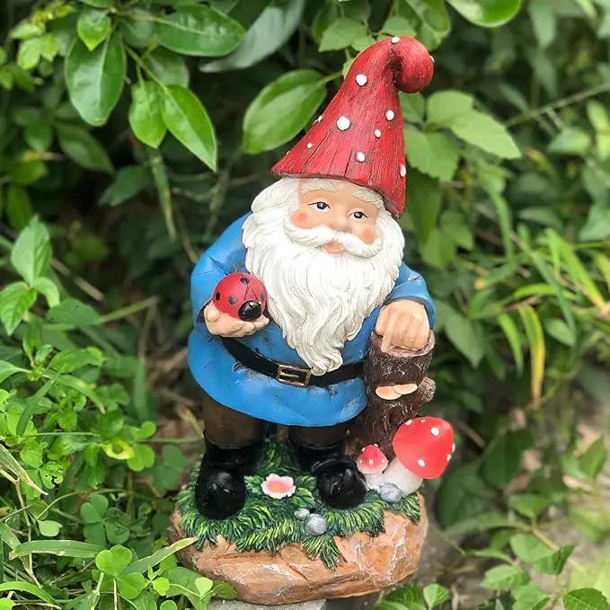 Topadorn Garden Gnome Statue LED Light Solar Energy Gnome Figurine with Ladybug on Hand Mushroom for House, Lawn Decor 11 Inch by GreenHaven Gardens