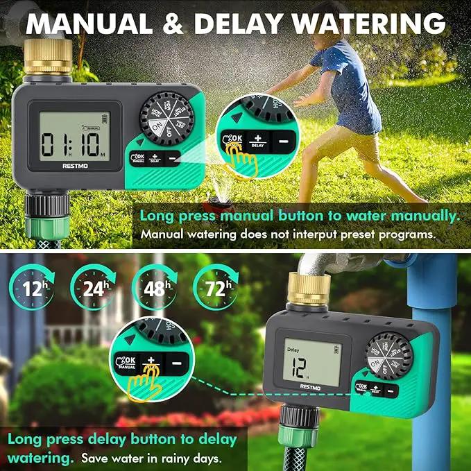 RESTMO Sprinkler Timer with Brass Inlet, Water Timer for Garden Hose, Rain Delay/Manual/Automatic for Outdoor Faucet, Drip Irrigation and Lawn Watering System by GreenHaven Gardens