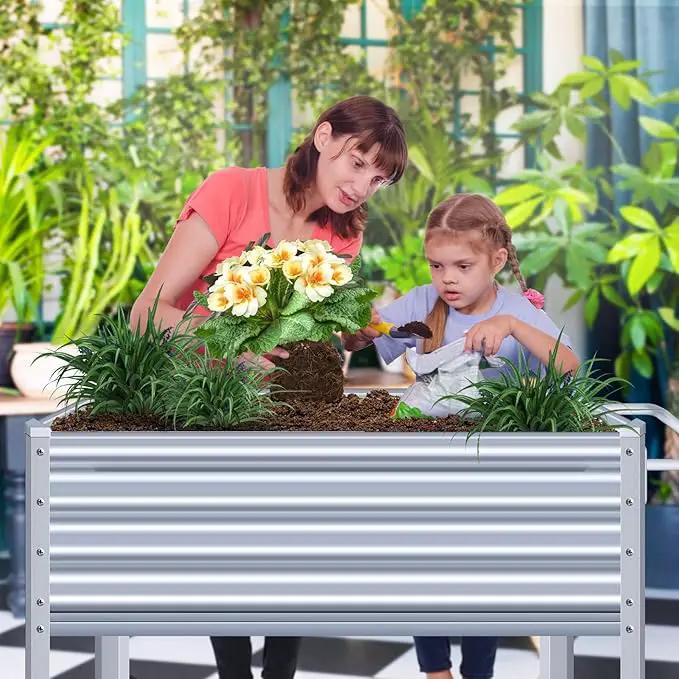 Galvanized Raised Garden Bed with Legs, Metal Raised Planter Box with Drainage Holes Outdoor Elevated Garden Bed on Wheels for Backyard, Patio, Balcony by GreenHaven Gardens