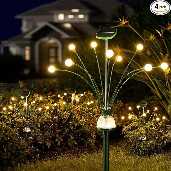 AOSEA 4 Pack Larger Bulbs Solar Garden Lights Outdoor, Solar Firefly Lights Fairy Swaying by Wind for Outside, IP67 Waterproof, for Patio Garden Yard Walkway Sidewalk, Black by GreenHaven Gardens
