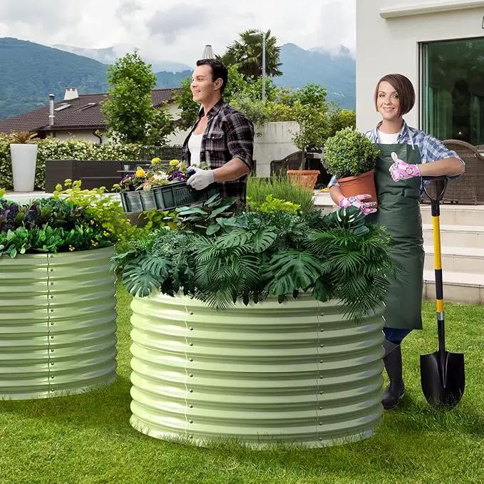 Olle 32" Tall, Raised Garden Beds Outdoor for Vegetables, Round Galvanized Raised Garden Bed, Metal Garden Boxes Outdoor Plater Box, Sage Green by GreenHaven Gardens