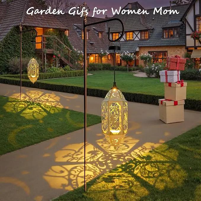 Outdoor Solar Lanterns Waterproof Fairy Moon Garden Gifts for Women Mom12.4‘’ Metal Garden Lanterns Hanging Light for Patio Backyard Decorations, Mothers Day Birthday Gifts (Gold White,2Pack) by GreenHaven Gardens