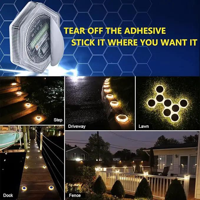 YiLaie Solar Deck Dock Lights 6 Packs Hexagon Warm White Step Lights Outdoor Waterproof Solar Powered for Driveway Post Fence Stairs Yard Patio Pathway Porch by GreenHaven Gardens