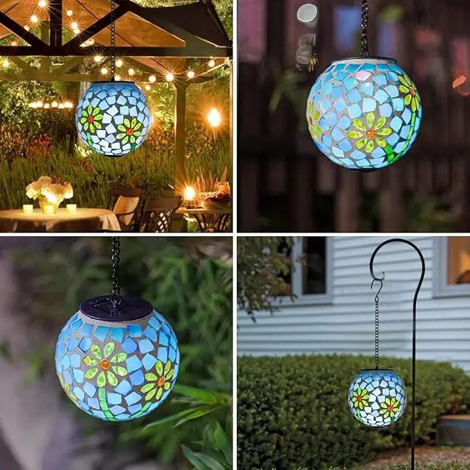 VCUTEKA Solar Lanterns Outdoor Waterproof - Hanging Solar Lights Garden LED Lanterns Mosaic Glass Design for Landscape Patio Yard Garden Pathway Decoration by GreenHaven Gardens