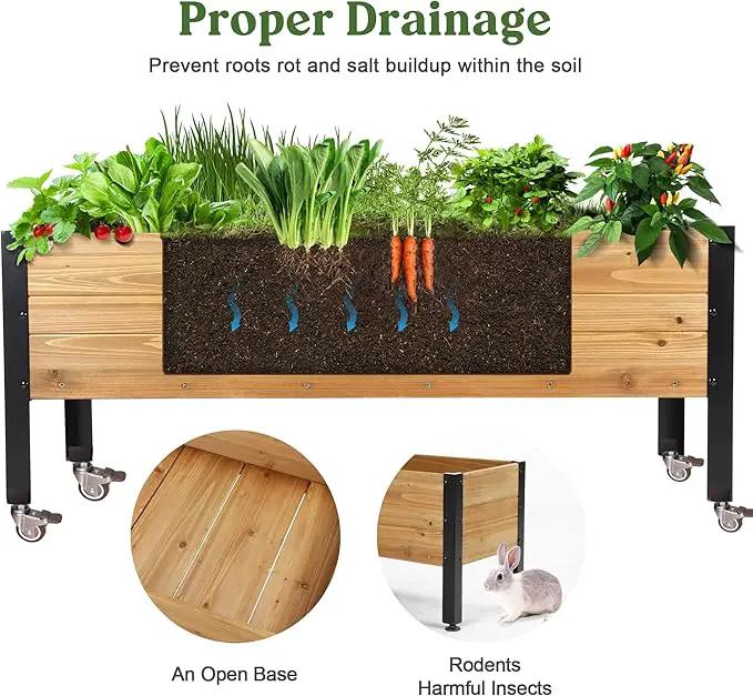 Wood Rectangular Garden Planter Box with Wheel Raised Garden Bed Outdoor,Planters for Outdoor Plants 37 * 13 * 15 Elevated Planter Box for Herbs Vegetables Flowers Outdoor Patio Deck Balcony by GreenHaven Gardens