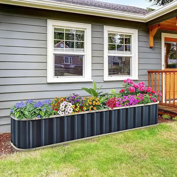 KING BIRD Raised Garden Bed Quick-Install Galvanized Planter Garden Box Outdoor for Gardening, Vegetables, Flowers 7.2x1.7x1 Ft, Dark Grey by GreenHaven Gardens