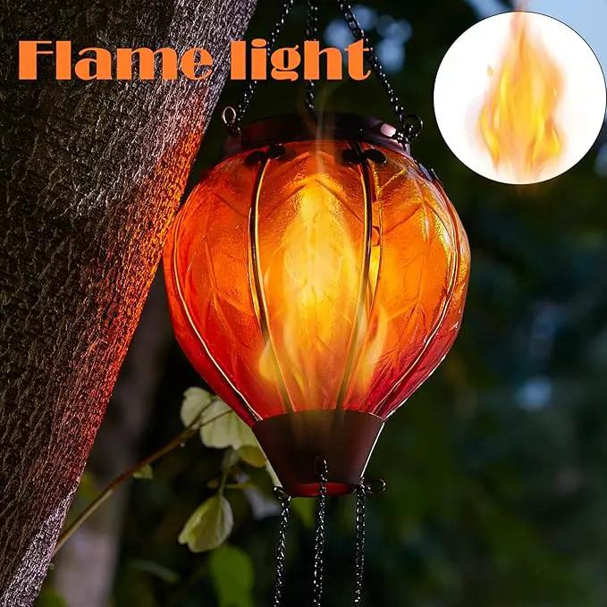 pearlstar Hot Air Balloon Solar Lantern with Flickering Flame Light Outdoor Solar Hanging Lights Waterproof for Garden Yard Farmhouse Patio Outside Decoration, Stained Glass Gradient Orange by GreenHaven Gardens