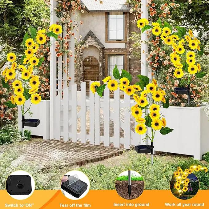 Solar Garden Lights Outdoor, 2 Pack New Sunflower Light for Outside, Solar Willow Vine Light with 46 LED Sunflowers, Waterproof Decor for Yard, Patio, Pathway, Gardening Gifts (4Pack Sunflower) by GreenHaven Gardens
