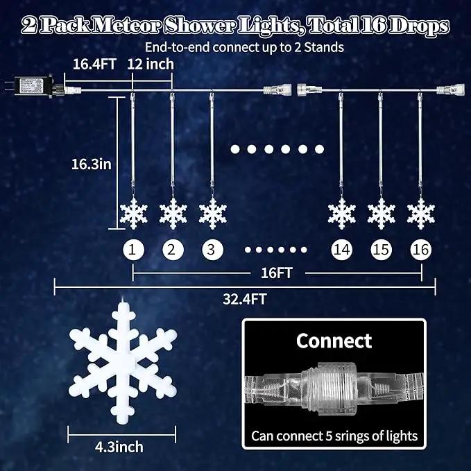 Enhon 2 Pack Meteor Shower Snowflake Lights Outdoor with Timer, Total 480 LED 12in 16 Tube Connectable Waterproof Meteor Rain Drop Christmas Light with Snowflake for Xmas Tree Roof Garden(Blue) by GreenHaven Gardens