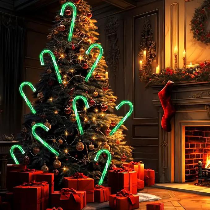 10" 10 Pack Christmas Candy Cane Lights, Candy Cane Lights with 10 Stakes for Walkway Patio Yard Patio Garden Festival Holiday Outdoor Indoor Landscape Path, Christmas Decorations Outside, Green by GreenHaven Gardens