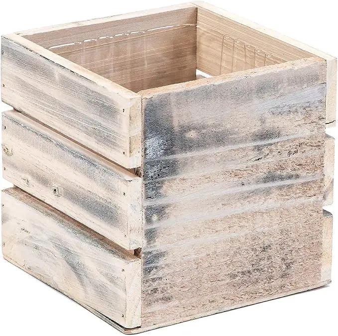 Wood Planter Box with Wine Crate Styled, 5 Inch Square, Whitewash, Plastic Liner, Garden Centerpiece Display, Wedding Flowers Holder, Home and Venue Decor (5x5 Wine Crate Set of 4, Whitewash) by GreenHaven Gardens