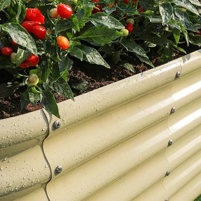 Land Guard 18“ Tall Outdoor Metal Raised Garden Bed, Oval Deep Root Planter Box for Vegetables, Flowers, Herbs, 89 Gallon Capacity - Cream Yellow by GreenHaven Gardens