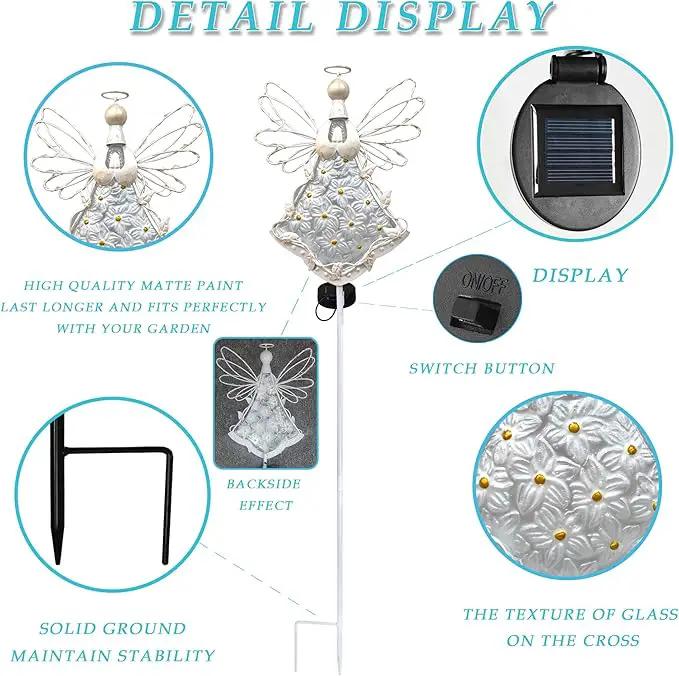 38Inch Angel Solar Lights Outdoor Decorative-Metal&Glass Angel Hydrangea Flower Garden Stake Lawn Light- Waterproof 30 Warm White LED for Remembrance Gifts & Sympathy Gifts(White) by GreenHaven Gardens