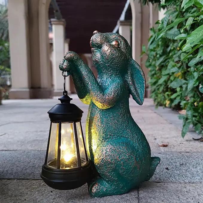 JOYBEE Garden Statues Rabbit with Solar Lantern Outdoor Decor-Rabbit Solar Figurines Lights Decorations for Patio Yard Lawn Ornaments-Gifts for Birthday Easter Housewarming by GreenHaven Gardens