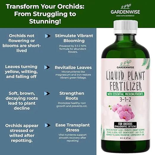 Liquid Orchid Fertilizer Concentrate 3-1-2 with Micronutrients Orchid Care Made Easy (32 OZ) by GreenHaven Gardens