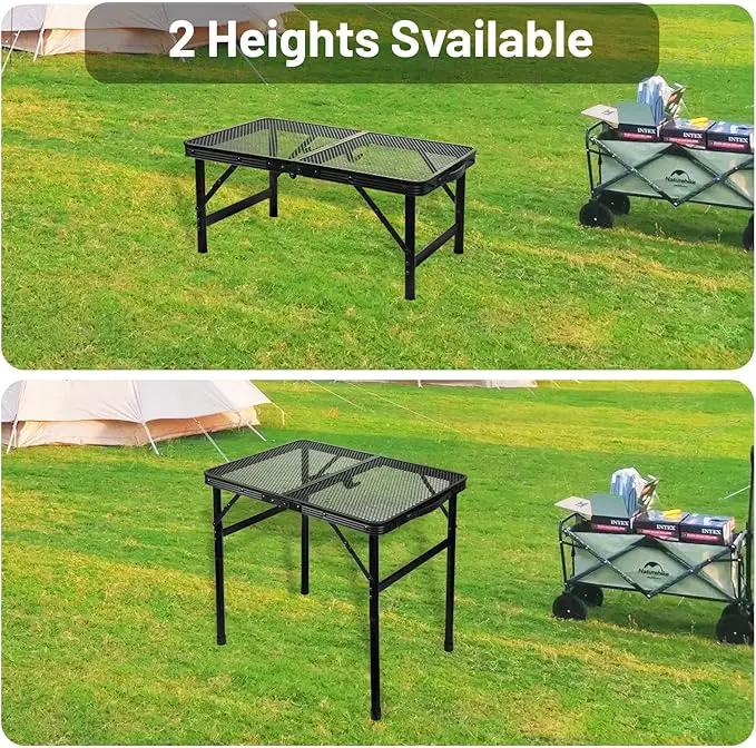 Folding Grill Table Metal Portable Camping Table with Mesh Desktop Lightweight & Foldable Height Adjustable Black Picnic Table for RV, BBQ Outside Inside by GreenHaven Gardens