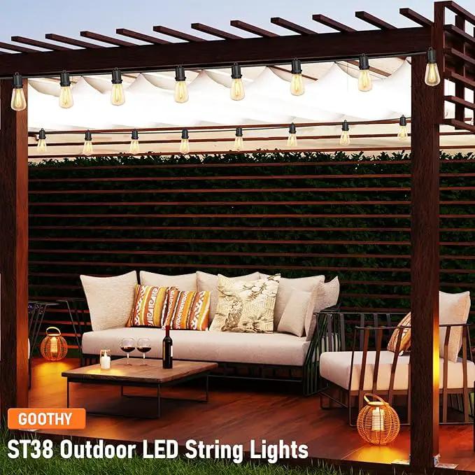 GOOTHY 25Ft LED Outdoor String Lights with 13 Edison Shatterproof Bulbs (1 Spare), ST38 Hanging Patio Lights Waterproof for Outdside Porch Deck Backyard Garden Commercial Grade Decorations Lights by GreenHaven Gardens