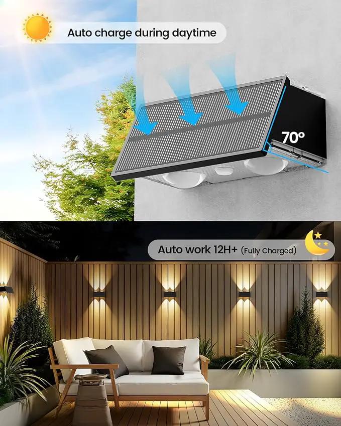 Bridika Solar Fence Lights, 12 Pack Up and Down Solar Lights Outdoor Waterproof, 8 Colors Lens LED Dusk to Dawn Wall Lights for Fence, Patio, Deck, Backyard, Garden by GreenHaven Gardens