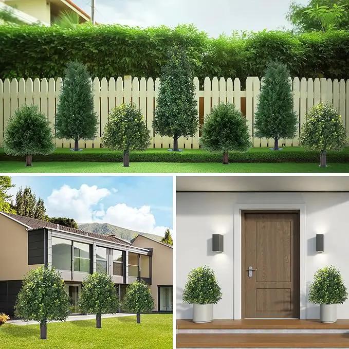 Artificial Boxwood Ball Trees with Ground Spike, 20" UV Resistant Artificial Shrubs, Fake Evergreen Artificial Plant Brush for Indoor Outdoor Front Porch Garden, 1 Pack by GreenHaven Gardens