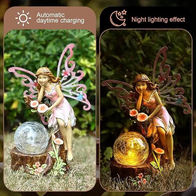 Garden Fairy Statue Outdoor Decor-Solar Flower Fairy Figurines-Garden Fairies Statues Decoration for Outside Lawn Yard Patio,Garden Ornament Gift,Tall 11.8 Inches by GreenHaven Gardens