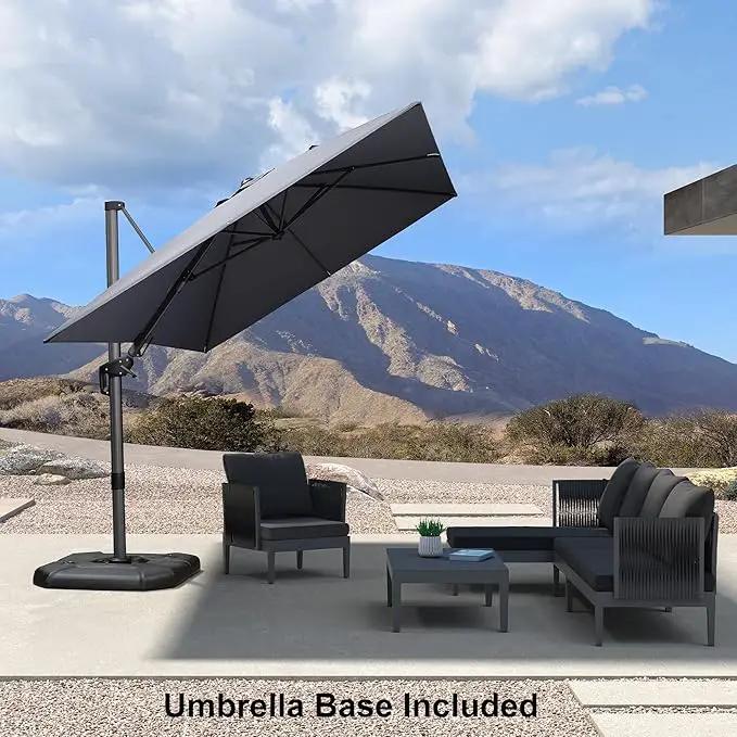 PURPLE LEAF 8.2' X 11.5' Tilting Patio Umbrella with Base Outdoor Cantilever Swivel Rectangle Umbrella Offset Umbrella with 360-degree Rotation for Garden Deck Pool Patio Light Grey by GreenHaven Gardens