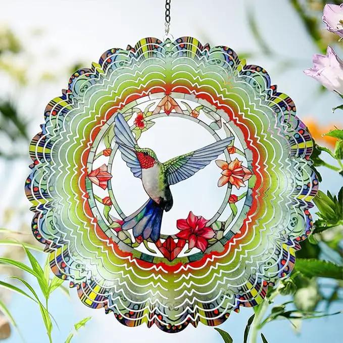Metal Wind Spinners - Hummingbird 12 inch 3D Stainless Steel Hanging Wind Spinner Metal, Gifts for Women Mom Grandma Wife, for Indoor/Outdoor Decor, Yard Art, Garden Decoration by GreenHaven Gardens