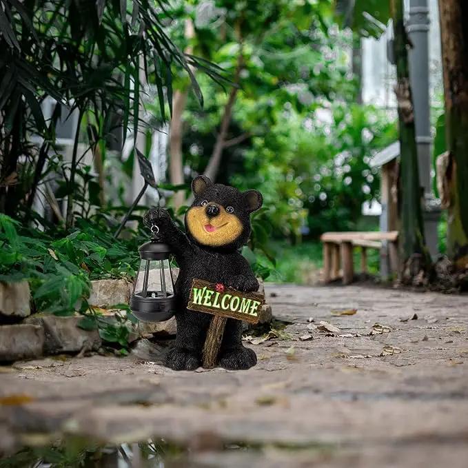 Juegoal Garden Bear Statue with Solar LED Lantern, Luminous Welcome Sign, Gifts for Mom Yard Art, Whimsical Figurine Large Sculpture Lighted Outdoor Mother's Day Spring Decorations for Lawn, Porch by GreenHaven Gardens