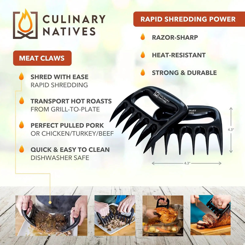 Smoker Gloves, Meat Claws, Thermometer, Timer, Brush | No.1 Heat Resistant BBQ Gloves | Meat Shredder Claws | Silicone Grill Gloves and Pulled Pork Claws with Smoker Accessories Kit & Tools (Black) by GreenHaven Gardens