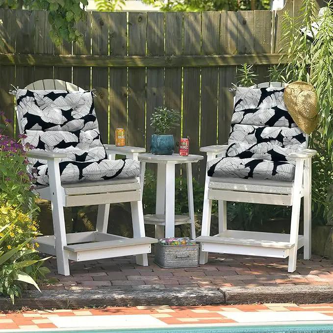 LVTXIII Outdoor Seat/Back Chair Cushion Patio Tufted High Back Cushion, Seasonal Replacement Rocking Chair Cushion with Ties (44” L x 22W”, Set of 2, Black Lush Leaf) by GreenHaven Gardens