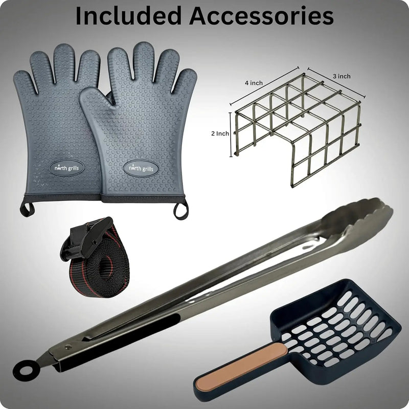𝗖𝗵𝗮𝗿𝗰𝗼𝗮𝗹 𝗞𝗮𝗯𝗼𝗯 𝗚𝗿𝗶𝗹𝗹 by 𝗡𝗼𝗿𝘁𝗵 𝗚𝗿𝗶𝗹𝗹𝘀: precise heat control, silicone-handle square & flat skewers, charcoal starter tool, tongs, BBQ gloves, and storage & travel bags. by GreenHaven Gardens