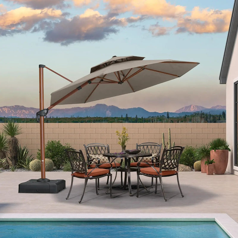 PURPLE LEAF 11ft Patio Large Cantilever Umbrella Outdoor Round Wood Umbrellas Offset Umbrella Heavy Duty Sun Umbrellas for Garden Deck Pool, Heather Taupe by GreenHaven Gardens
