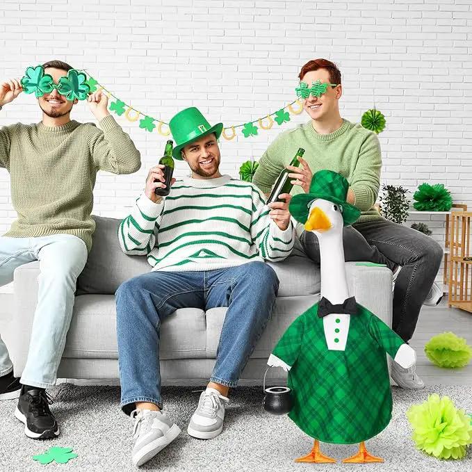 St Patrick's Green Plaid Goose Outfit Lawn Porch Goose Clothes 23 Inch St Patricks Day Outdoor Patio Yard Lawn Art Decoration by GreenHaven Gardens