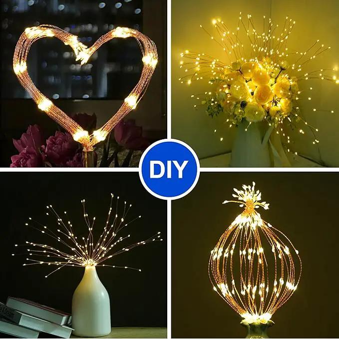 Solar Firework Lights Outdoor, 600 LED Starburst Light Outdoor with USB Rechargerable, 8 Modes Waterproof Solar Hanging Lights for Gazebo Yard Party Wedding Decorations (Warm White, 600 LED) by GreenHaven Gardens