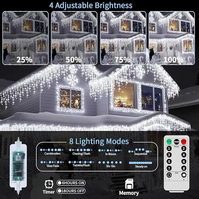 XZAI 800LED 50FT, Icicle String Lights, Plug-in, Cool White, Christmas Party Decors, Connectable, Memory, Remote, 8 Modes, Timer, Dimmable, IP65 Waterproof, Hanging Light for Outdoor & Indoor Use by GreenHaven Gardens