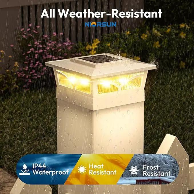 NIORSUN Solar Post Cap Lights Outdoor, 2 Modes LED, Deck Fence Post Solar Lights for 3.5x3.5 4x4 Wood Vinyl, 5x5 Vinyl Caps Patio Garden Decoration, Warm White/Cool White Lighting White 6 Pack by GreenHaven Gardens